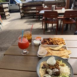 Medi Bowl - 1/2 Dozen Wings + Fries Fried Pita Strips with Hummus Medi Bowl - 1/2 Dozen Wings + Fries Fried Pita Strips with Hummus