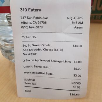 310 Eatery - High bill for one breakfast - Burgers Near Me - Albany, California 310 Eatery - High bill for one breakfast - Burgers Near Me - Albany, California