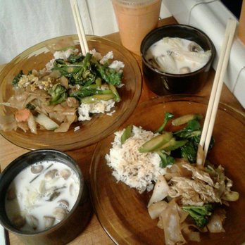 Pan Tang Restaurant - Vegetarian heaven from Pan Tang. We have Tom Ka Kai soup, Chinese broccoli Thai style and Pad See Ewwww. I am grateful! - Thai Near Me - Tujunga, California