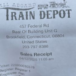 All Aboard Train Depot - Receipt showing store info