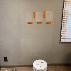 Side-by-side test: 5-gal, complimentary quart & chip match, applied together over old 5-gal paint