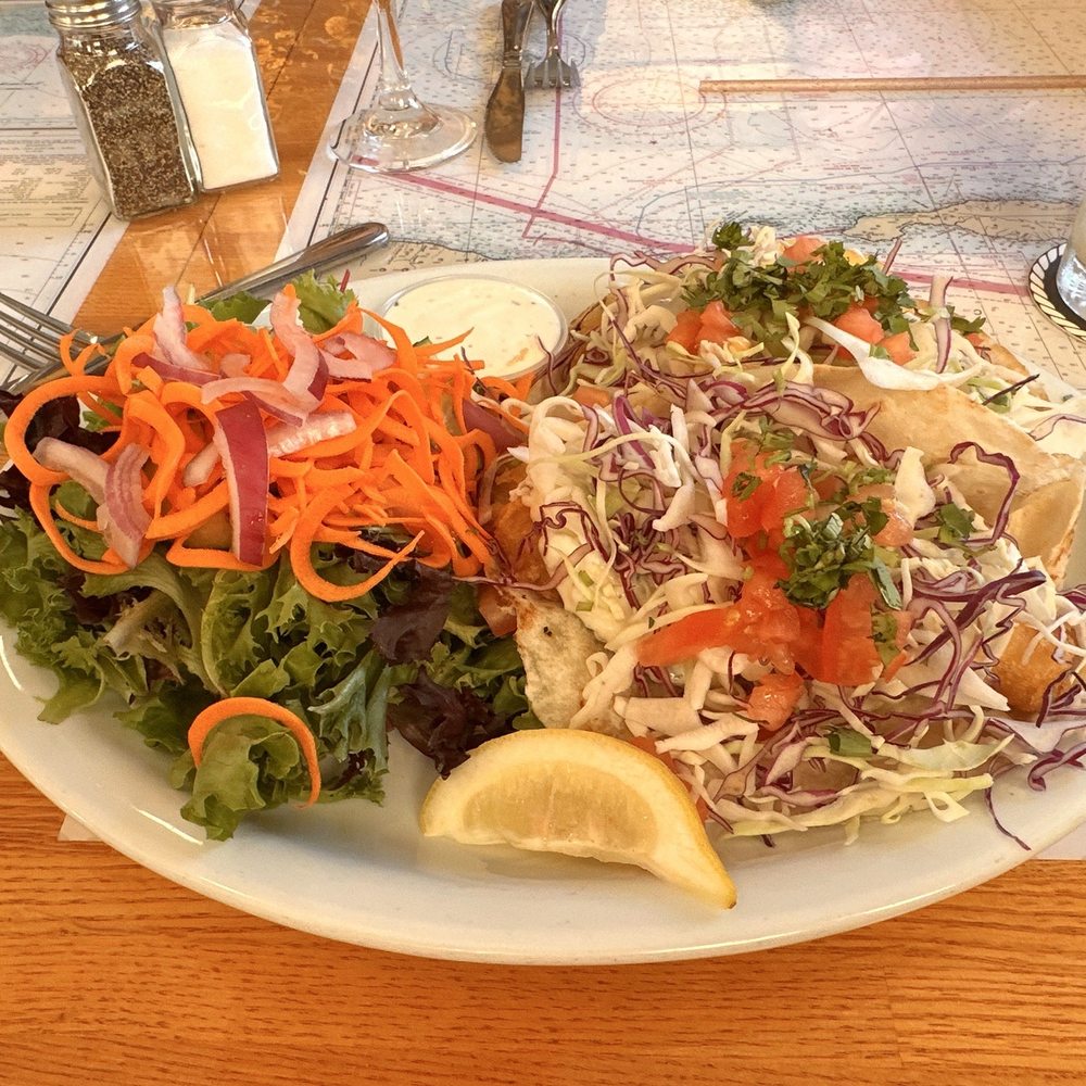 Boatyard Pub - Two battered cod fish tacos and a salad. Tacos were large! - Bars Near Me - Ventura, California Boatyard Pub - Two battered cod fish tacos and a salad. Tacos were large! - Bars Near Me - Ventura, California