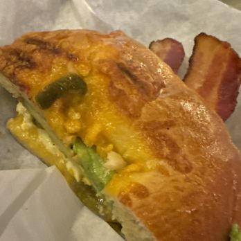 Come On Over Cafe - Breakfast Bagel Sandwich (only half in picture) - Cafes Near Me - Oceanside, California Come On Over Cafe - Breakfast Bagel Sandwich (only half in picture) - Cafes Near Me - Oceanside, California