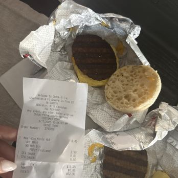 Chick-fil-A - I ordered 4 count chicken Chick-fil-A Chick-n-Minis and got two rock solid Sausage, Egg & Cheese Biscuit. - Fast Food Near Me - Las Vegas, Nevada