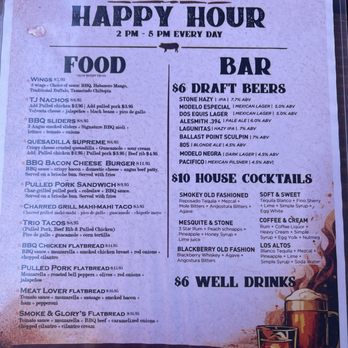 Smoke & Glory - Happy Hour Menu. It's everyday!!! - Barbeque Near Me - Chula Vista, California Smoke & Glory - Happy Hour Menu. It's everyday!!! - Barbeque Near Me - Chula Vista, California