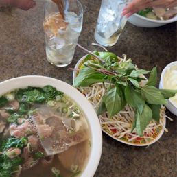 Pho and iced coffee. Pho and iced coffee.