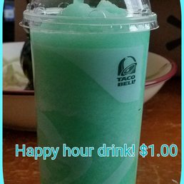 Happy hour drink from 2 to 5 pm everyday. Drinks are $1.00 for any medium size soft drink or medium freeze. Taste great!