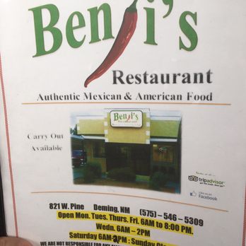 Benji's Restaurant - Menu cover - Mexican Near Me - Deming, New Mexico