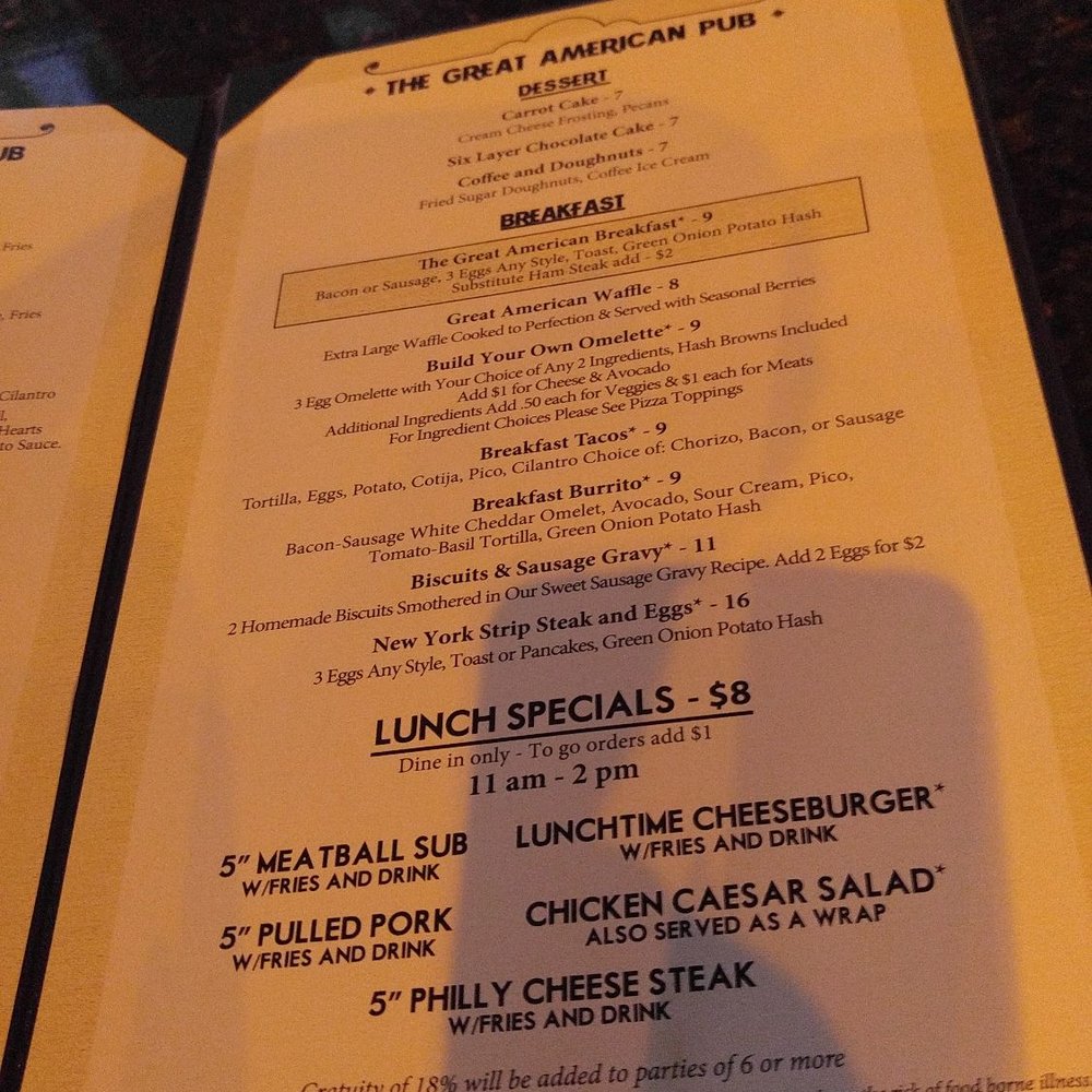 Great American Pub - Main menu. - Pubs Near Me - Las Vegas, Nevada Great American Pub - Main menu. - Pubs Near Me - Las Vegas, Nevada