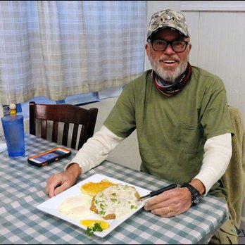 Sunrise Cafe - Thanks, Mari, for taking my photo, as I prepare to enjoy an amazing breakfast of "Chicken Fried Stead and Two Eggs" - Breakfast & Brunch Near Me - Auburn, California