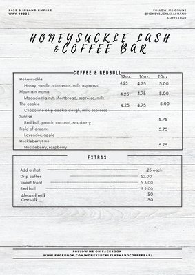 Menu photo 5 Honeysuckle Lash and Coffee Bar Spokane, WA Menu photo 5 Honeysuckle Lash and Coffee Bar Spokane, WA