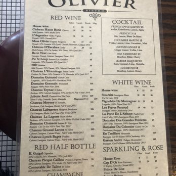 Olivier Bistro - Wine list - French Near Me - Brooklyn, New York