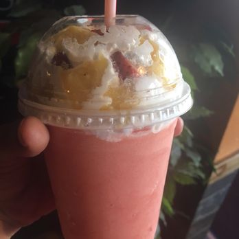 Sombrerito Loco - Fresh strawberry and pineapple smoothie with strawberry and pineapple pieces on top of whip . - Mexican Near Me - Oakland, California