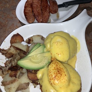 Huckleberry’s Breakfast And Lunch - Crab cake Benedict & side of andouille sausage - Southern Near Me - Santa Rosa, California Huckleberry’s Breakfast And Lunch - Crab cake Benedict & side of andouille sausage - Southern Near Me - Santa Rosa, California