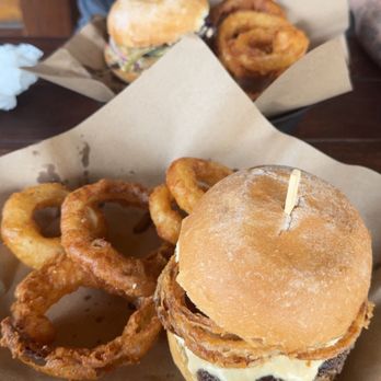 Stock & Barrel - Black & Blue (closest) & The Billy - Both with Onion Rings - Burgers Near Me - Knoxville, Tennessee