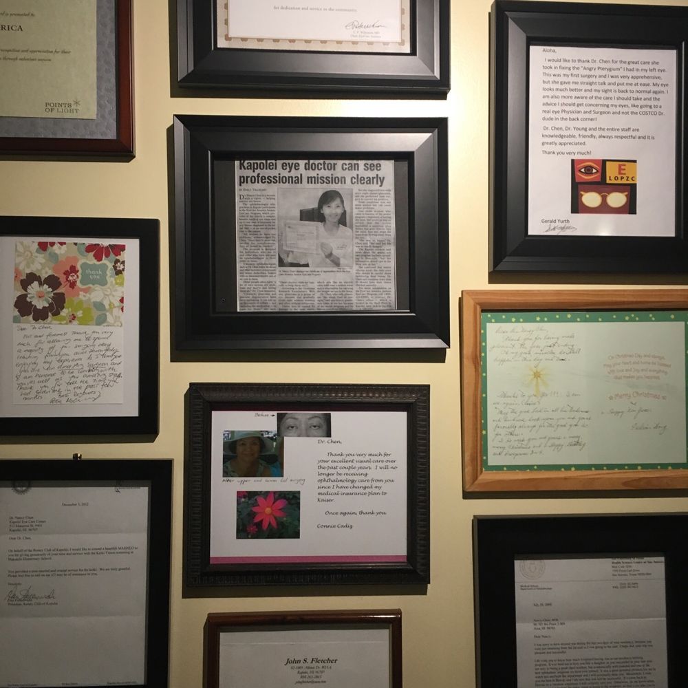 Kapolei Eye Care - Yah, Dr. Chen's the best and all these framed thank you notes prove it! - Optometrists Near Me - Kapolei, Hawaii Kapolei Eye Care - Yah, Dr. Chen's the best and all these framed thank you notes prove it! - Optometrists Near Me - Kapolei, Hawaii