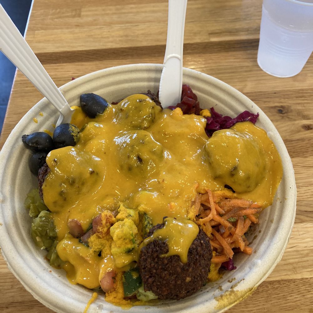 Anzo - Falafel bowl with mango curry sauce - Mediterranean Near Me - Boynton Beach, Florida Anzo - Falafel bowl with mango curry sauce - Mediterranean Near Me - Boynton Beach, Florida
