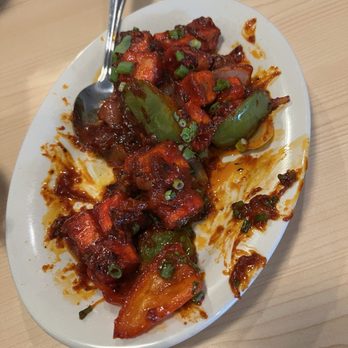 Curry Palace - Mild Paneer Chilli. We had already started eating it. Delicious! - Indian Near Me - Burlington, North Carolina