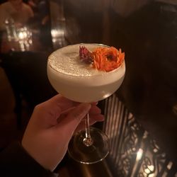 Flying Solo. Axia Mastiha stirred with Banana Juice, Banana oleo, Cocchi Rosa & a dash of Fernet Branca. Served up.
