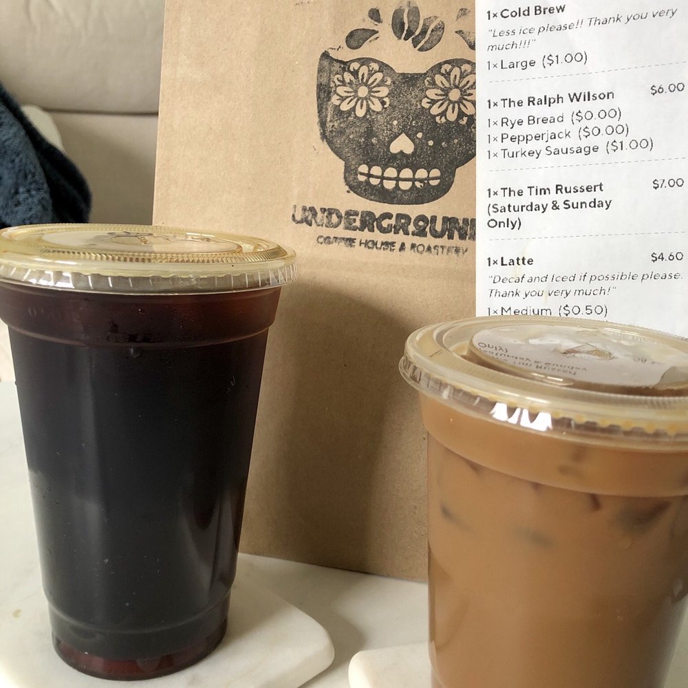 Undergrounds Coffee House and Roastery - Cold brew + Oat latte + Ralph Wilson + Tim Russert (pick-up) - Coffee Roasteries Near Me - Buffalo, New York Undergrounds Coffee House and Roastery - Cold brew + Oat latte + Ralph Wilson + Tim Russert (pick-up) - Coffee Roasteries Near Me - Buffalo, New York