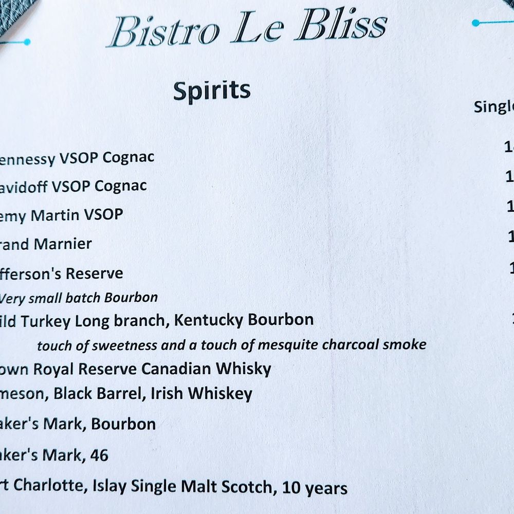 Bistro Le Bliss - Adult drinks menu - French Near Me - West Bloomfield, Michigan