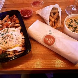 Chicken veggie hash, fries, Cuban sandwich. Side of Mac & cheese - TO GO Chicken veggie hash, fries, Cuban sandwich. Side of Mac & cheese - TO GO
