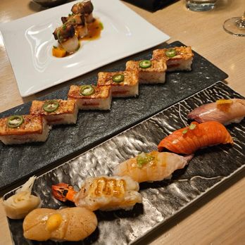 Miku - Top to bottom: 1. Seared Hokaiddo Scallops - must try! 2. Salmon Oshi - Different and good 3. Chefs Choice Nigiri Set - amazing! - Japanese Near Me - Vancouver, British Columbia Miku - Top to bottom: 1. Seared Hokaiddo Scallops - must try! 2. Salmon Oshi - Different and good 3. Chefs Choice Nigiri Set - amazing! - Japanese Near Me - Vancouver, British Columbia