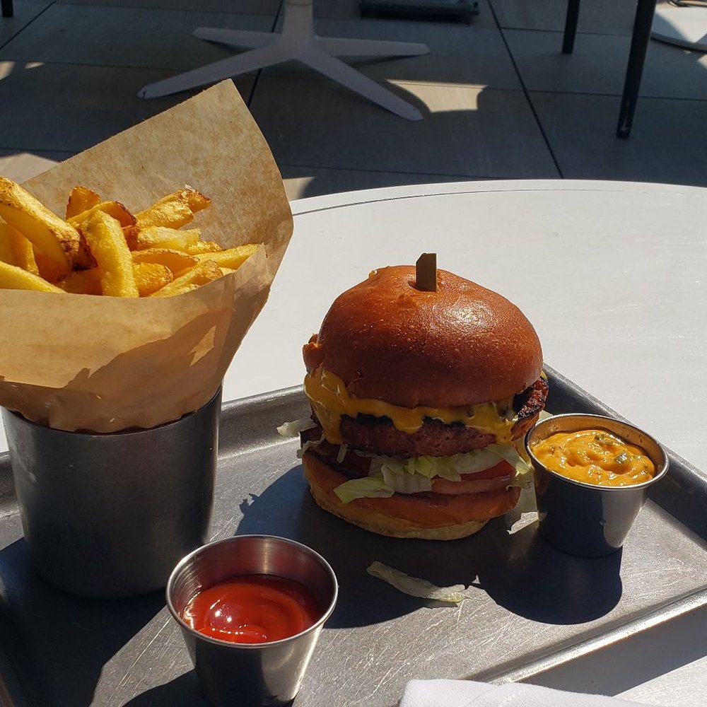 Sun Deck - The Del Double Cheeseburger $26.00 (YOU HAVE TO ASK FOR VEGETARIAN SUBSTITUTION) Served with the best fries! Ask for the house sauce too. - American Near Me - Coronado, California