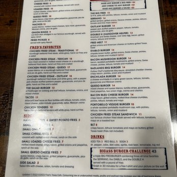 Freds Texas Cafe - Camp Bowie  - Yummy menu - Burgers Near Me - Fort Worth, Texas
