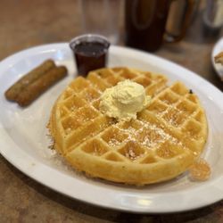 Johnny D's Waffles and Benedicts - Waffle with sausage links
