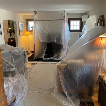 Allen Chimneys - Prepping the living room for a fireplace flue liner - Chimney Sweeps Near Me - Cedar Grove, New Jersey
