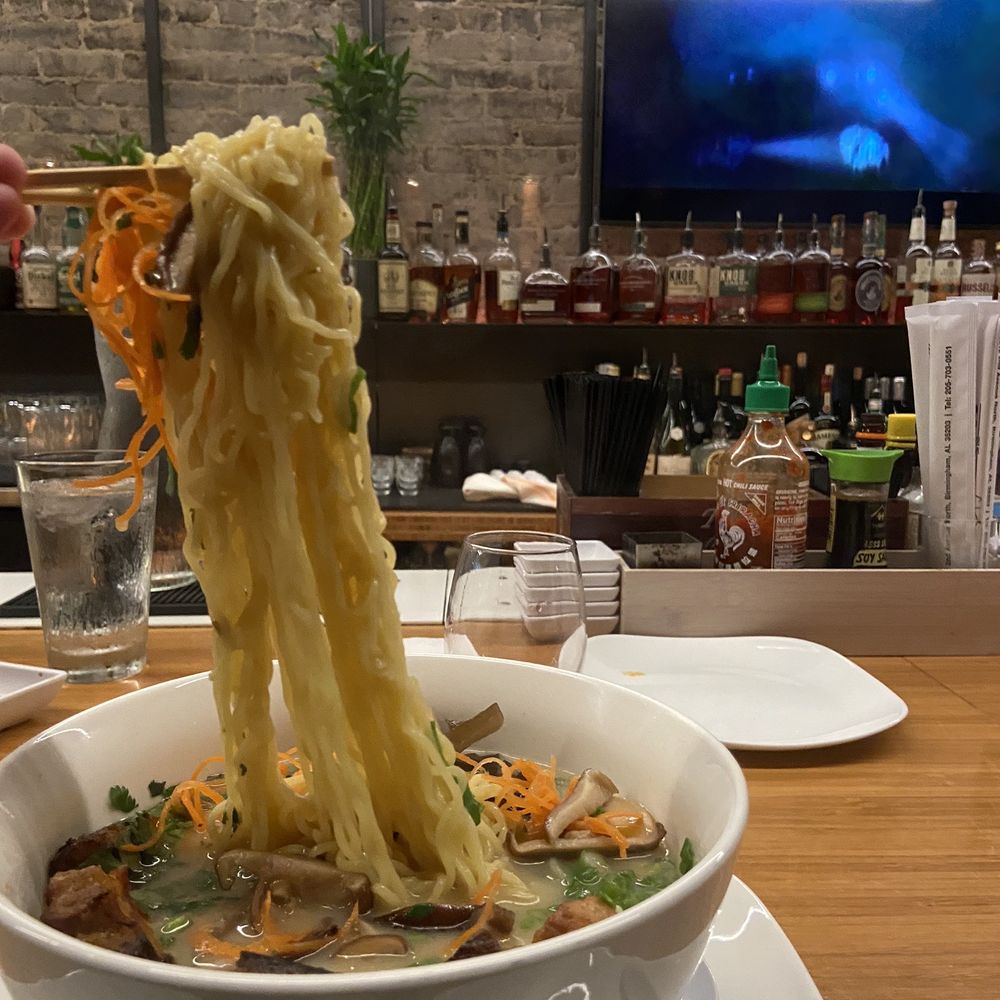 Bamboo on 2nd - Tonkatsu ramen with pork, no bean sprouts and extra mushrooms - Sushi Bars Near Me - Birmingham, Alabama Bamboo on 2nd - Tonkatsu ramen with pork, no bean sprouts and extra mushrooms - Sushi Bars Near Me - Birmingham, Alabama