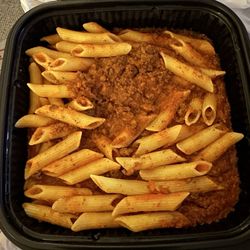 Penne alla Bolognese Also know as prego meat sauce on cheap penne.