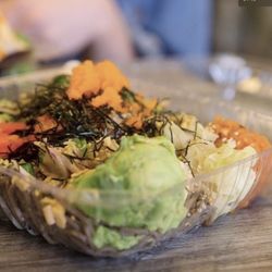 Poke Rainbow - A large poke bowl with soba noodles