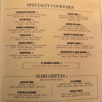 Amaya Modern Mexican - Cocktail menu as of February 2026 (the Carajillo does contain coldbrew even though its not listed) - Mexican Near Me - Las Vegas, Nevada