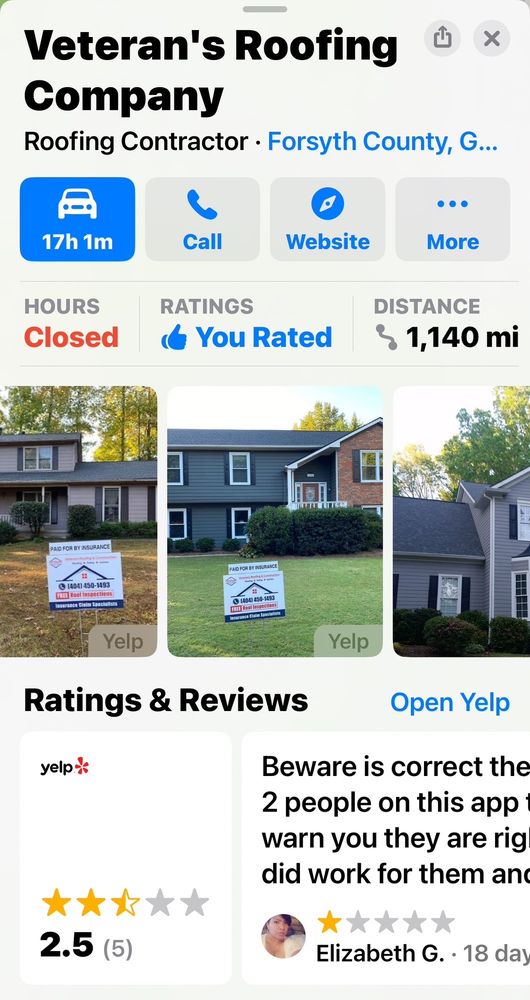 Slide of Veteran's Roofing Company