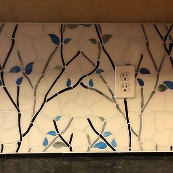 Tile and Trowel - Glass mosaic tile backsplash, closer view. - Tiling Near Me