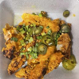 Looks great from the top. But it's just microwaved cheese poor man nacho style on potato wedges. Looks great from the top. But it's just microwaved cheese poor man nacho style on potato wedges.