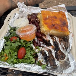 Jerk chicken, red beans and macaroni pie Jerk chicken, red beans and macaroni pie