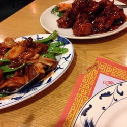 Hunan Wok - Beef with Snow Peas and Orange chicken. We had the family dinner with soup, egg roll, entree and a fortune cookie.