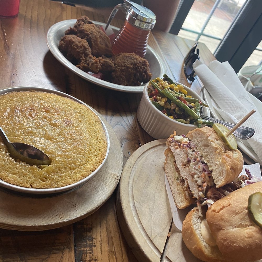The Eagle OTR - Fried Chicken Sandwich, Spoonbread, Succotash, 1/4 Chicken Dark Meat - American Near Me - Cincinnati, Ohio The Eagle OTR - Fried Chicken Sandwich, Spoonbread, Succotash, 1/4 Chicken Dark Meat - American Near Me - Cincinnati, Ohio