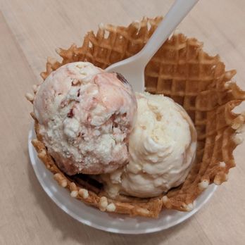 Jeni's Splendid Ice Creams - Goat cheese & cherries, Brown butter and almond brittle, in a butter waffle bowl - Standard (2 half-scoops) - Ice Cream & Frozen Yogurt Near Me - Dublin, Ohio Jeni's Splendid Ice Creams - Goat cheese & cherries, Brown butter and almond brittle, in a butter waffle bowl - Standard (2 half-scoops) - Ice Cream & Frozen Yogurt Near Me - Dublin, Ohio