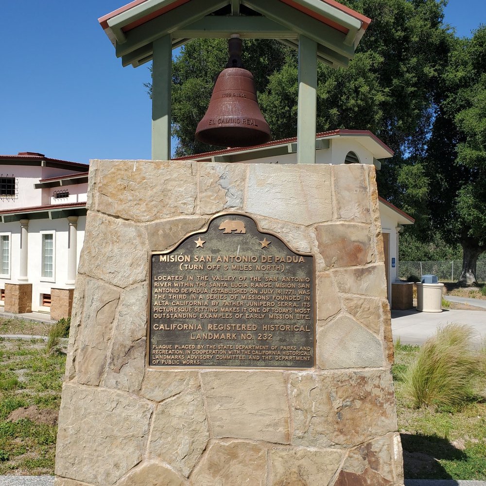 Camp Roberts Rest Area (Northbound) - Misión San Antonio De Padua placard.   03 May 2021
