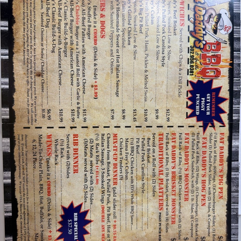 Fat Daddy's BBQ - Menu - Barbeque Near Me - Georgetown, Delaware