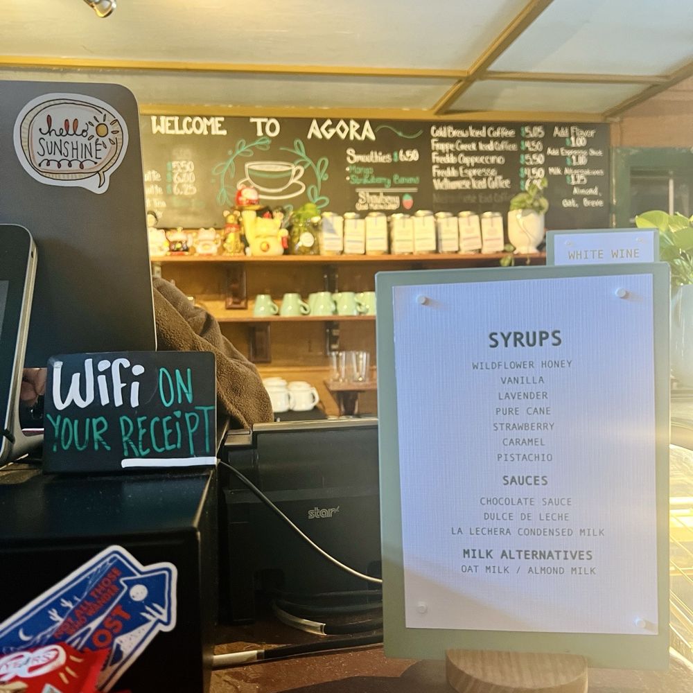 Syrups, sauces, milk alternatives & WiFi info