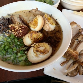 Soho Ramen and Sake Bar - Photo taken as of 11/03/19: Spicy Tonkotsu Ramen ($12.95) with extra seasoned egg ($2.00) and extra 3 slices of pork chasu ($4.00) - Ramen Near Me - Temecula, California Soho Ramen and Sake Bar - Photo taken as of 11/03/19: Spicy Tonkotsu Ramen ($12.95) with extra seasoned egg ($2.00) and extra 3 slices of pork chasu ($4.00) - Ramen Near Me - Temecula, California