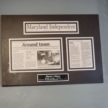 Marie's Diner - Wall plaque about the place - Breakfast & Brunch Near Me - La Plata, Maryland
