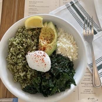Hank's - Pesto Rice Bowl w poached egg - Coffee & Tea Near Me - Austin, Texas