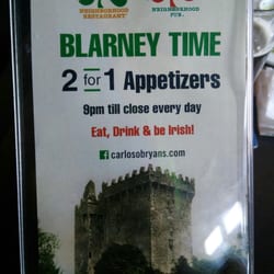 Carlos O'Bryan's - 2 for 1 appies from 9pm till close - March, 2016