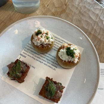 Fish Shop - Crab crumpets and ahi tuna on tater tots - Seafood Near Me - Washington, DC, District of Columbia